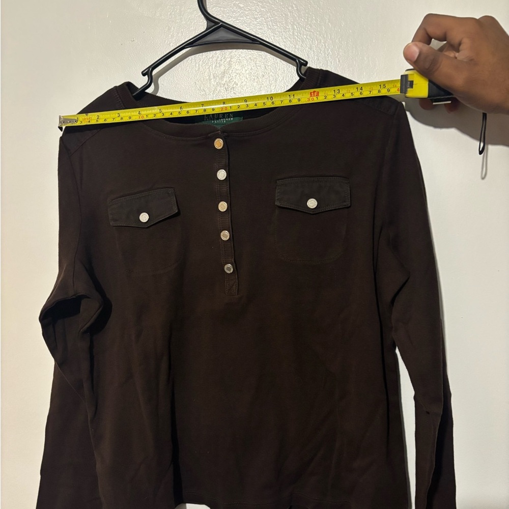 Lauren Ralph Lauren Petite Women's Brown Long Sleeve Shirt Size P/L